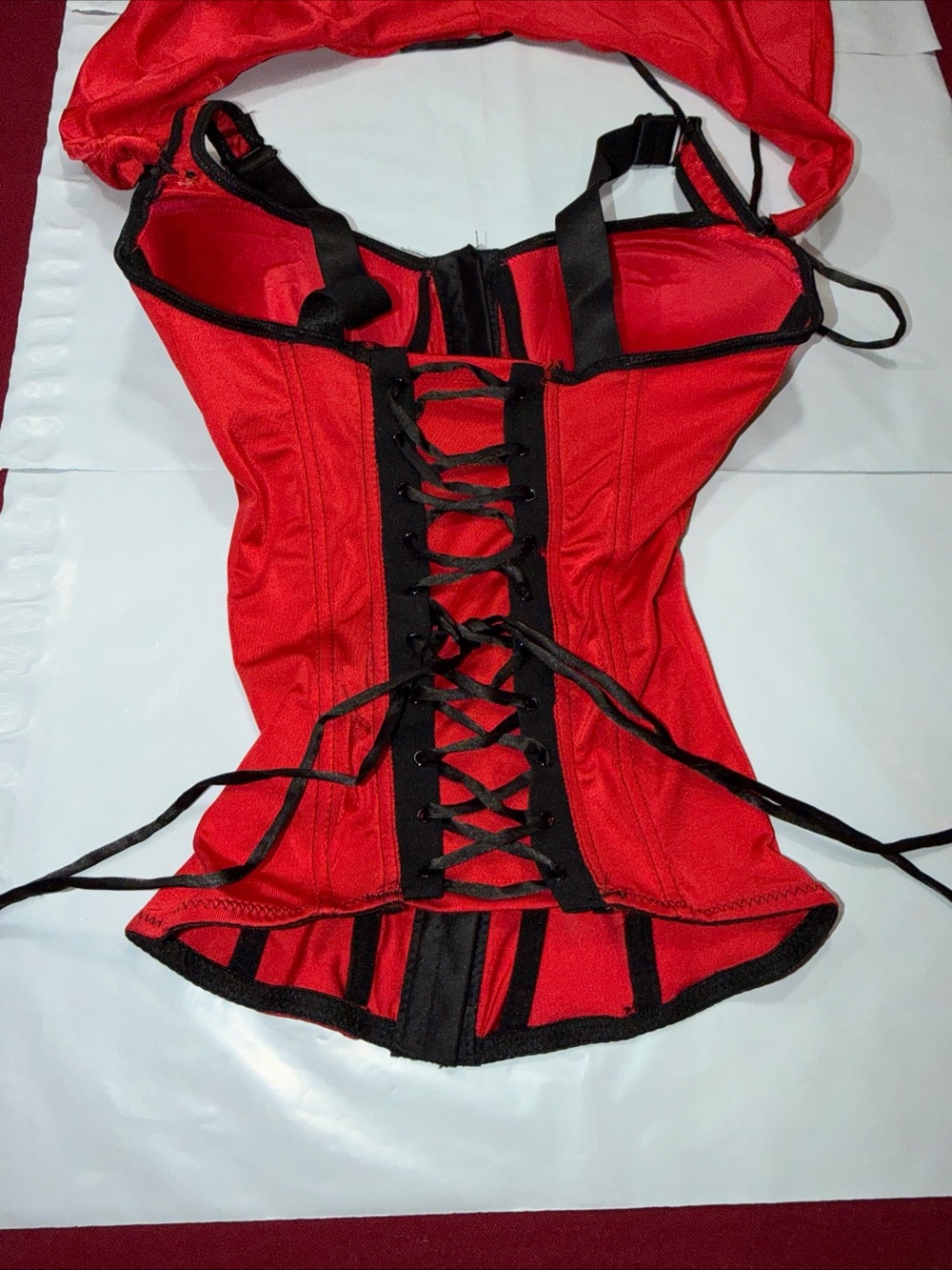 Red black corset with detachable Red hood Red Riding Hood Sexy Top Size Small S - Picture 7 of 16